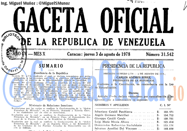 Gaceta Oficial 31542 del 3 Agosto 1978