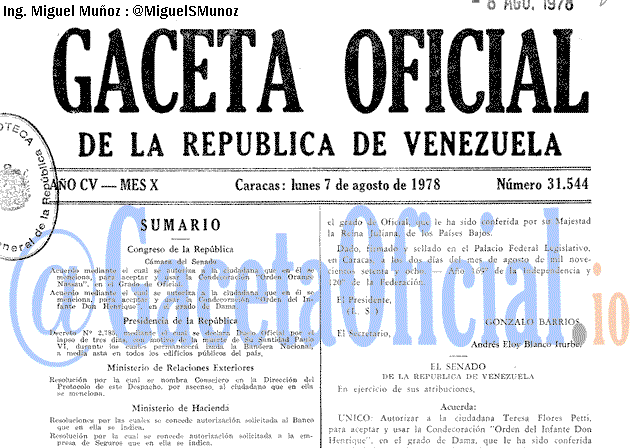 Gaceta Oficial 31544 del 7 Agosto 1978