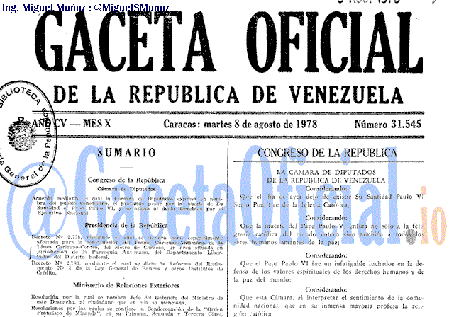 Gaceta Oficial 31545 del 8 Agosto 1978