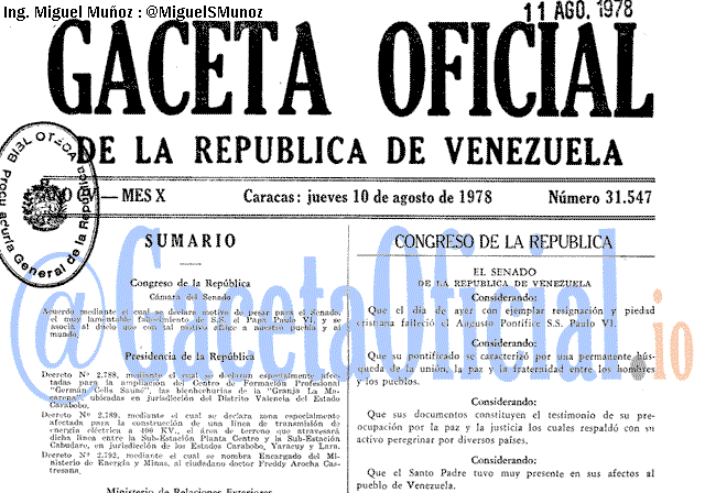 Gaceta Oficial 31547 del 10 Agosto 1978