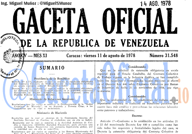 Gaceta Oficial 31548 del 11 Agosto 1978