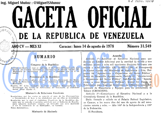 Gaceta Oficial 31549 del 14 Agosto 1978
