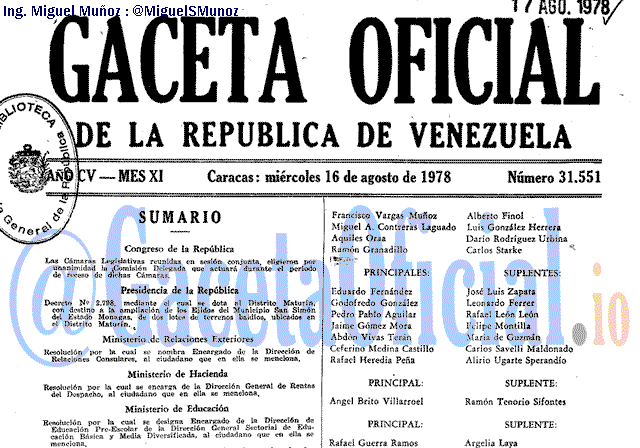Gaceta Oficial 31551 del 16 Agosto 1978