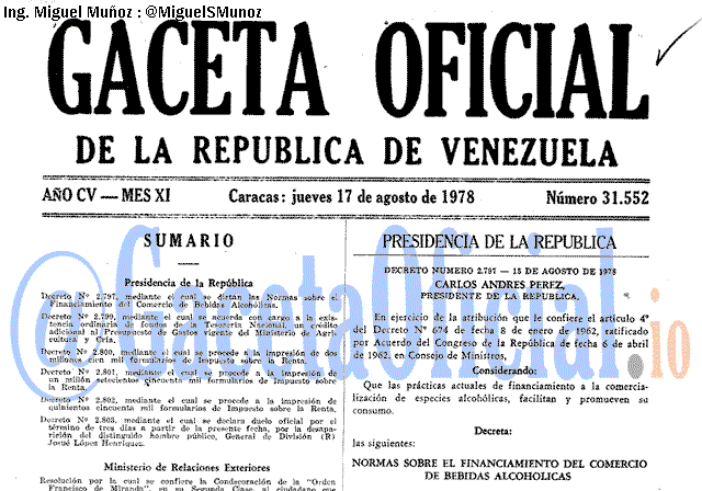 Gaceta Oficial 31552 del 17 Agosto 1978