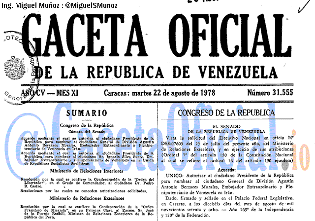 Gaceta Oficial 31555 del 22 Agosto 1978