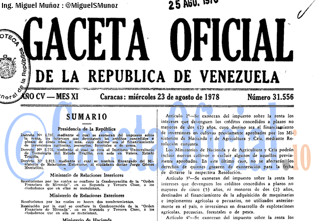 Gaceta Oficial 31556 del 23 Agosto 1978