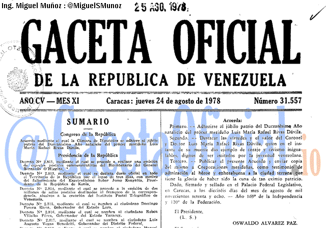 Gaceta Oficial 31557 del 24 Agosto 1978