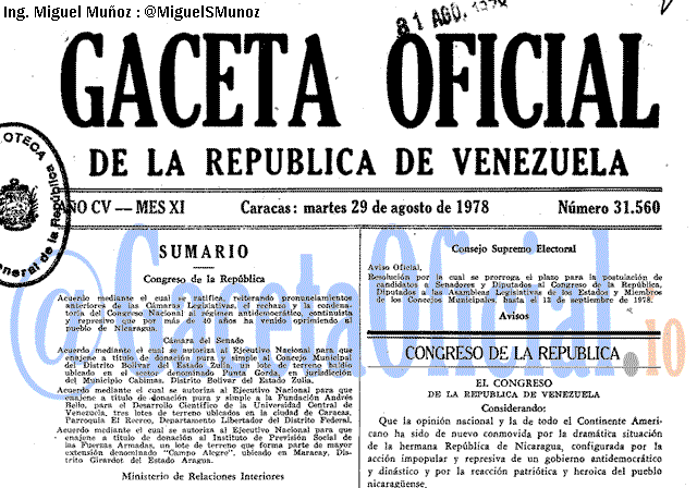 Gaceta Oficial 31560 del 29 Agosto 1978