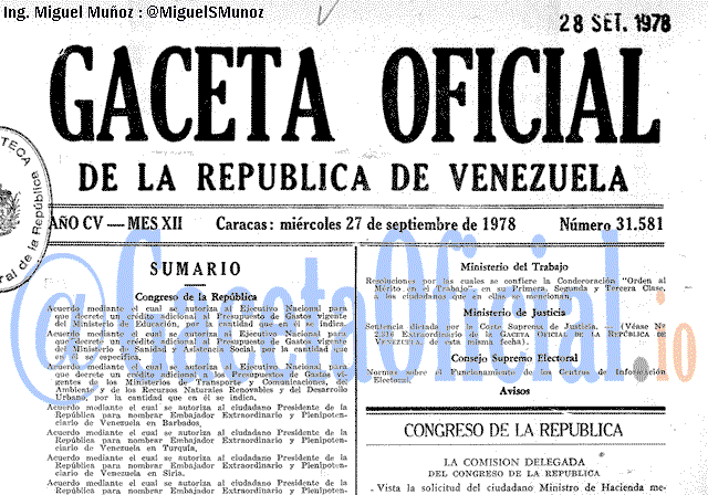 Gaceta Oficial 31581 del 27 Septiembre 1978