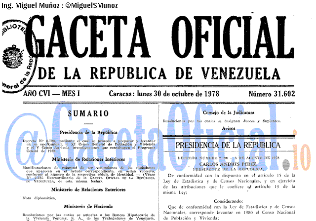 Gaceta Oficial 31602 del 30 Octubre 1978