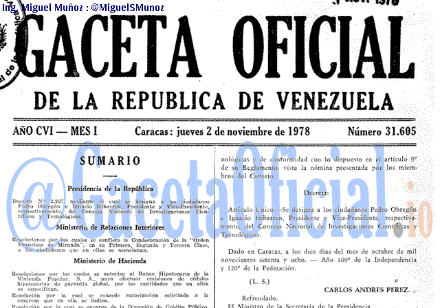 Gaceta Oficial 31605 del 2 Noviembre 1978