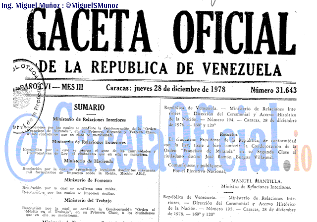 Gaceta Oficial 31643 del 28 Diciembre 1978