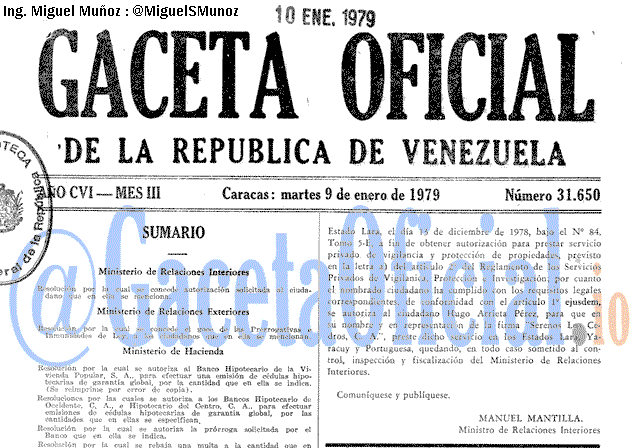 Gaceta Oficial 31650 del 9 Enero 1979