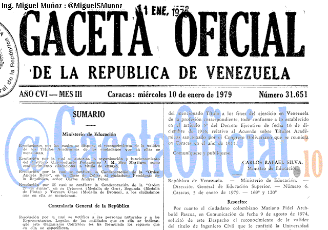 Gaceta Oficial 31651 del 10 Enero 1979