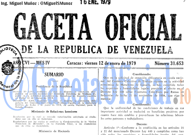 Gaceta Oficial 31653 del 12 Enero 1979