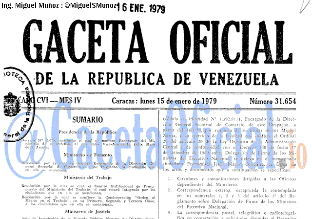 Gaceta Oficial 31654 del 15 Enero 1979