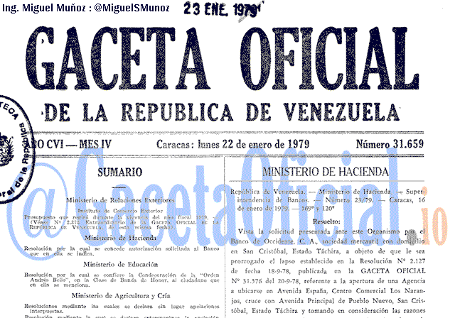 Gaceta Oficial 31659 del 22 Enero 1979