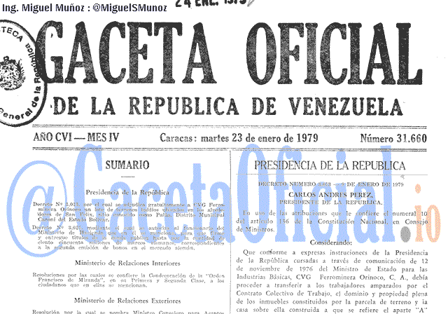 Gaceta Oficial 31660 del 23 Enero 1979