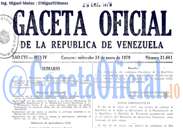 Gaceta Oficial 31661 del 24 Enero 1979