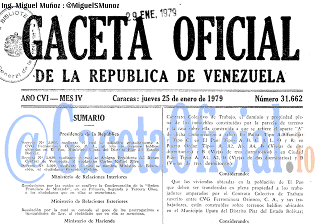 Gaceta Oficial 31662 del 25 Enero 1979