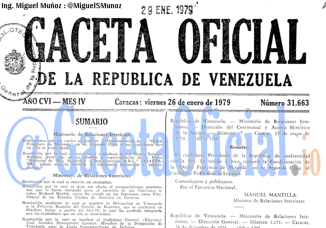 Gaceta Oficial 31663 del 26 Enero 1979