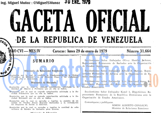 Gaceta Oficial 31664 del 29 Enero 1979