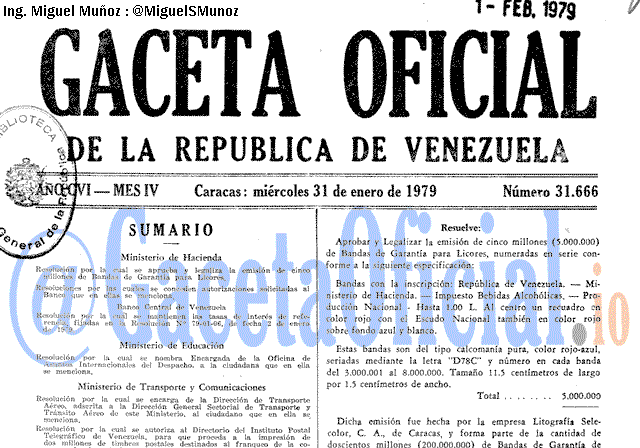 Gaceta Oficial 31666 del 31 Enero 1979
