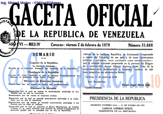 Gaceta Oficial 31668 del 2 Febrero 1979