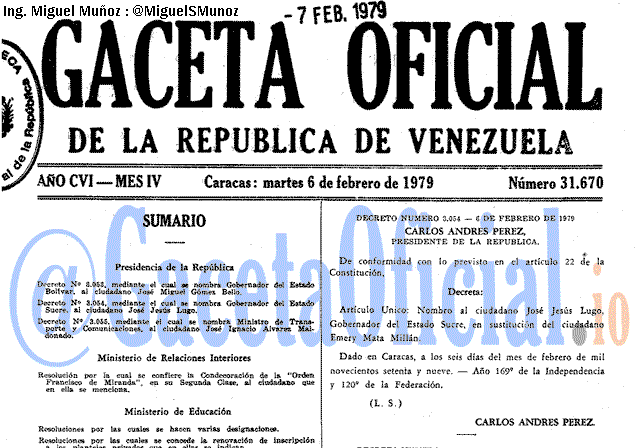 Gaceta Oficial 31670 del 6 Febrero 1979