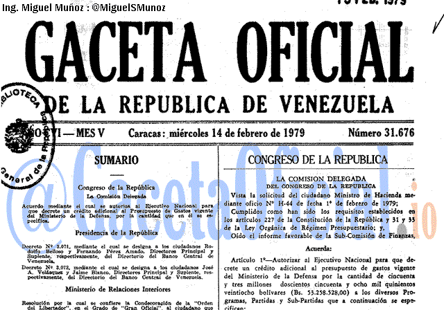 Gaceta Oficial 31676 del 14 Febrero 1979