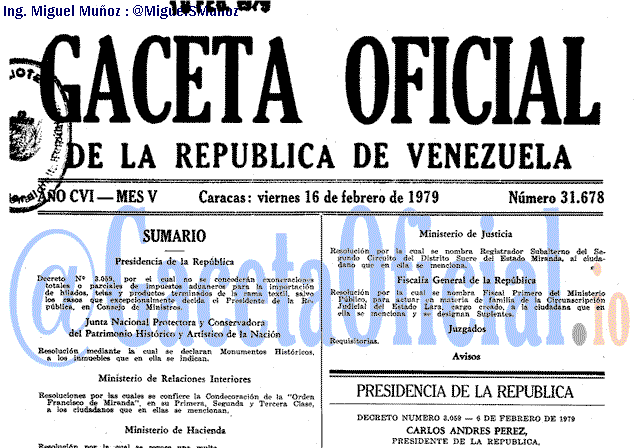 Gaceta Oficial 31678 del 16 Febrero 1979