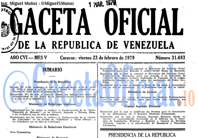 Gaceta Oficial 31683 del 23 Febrero 1979