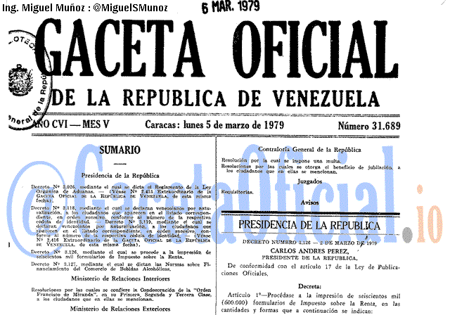 Gaceta Oficial 31689 del 5 Marzo 1979