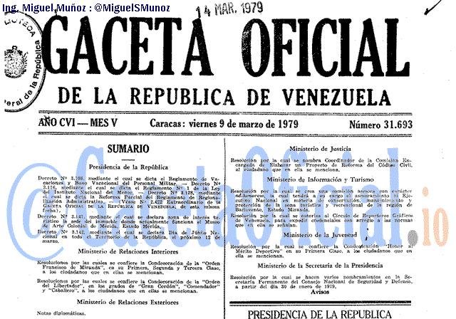 Gaceta Oficial 31693 del 9 Marzo 1979