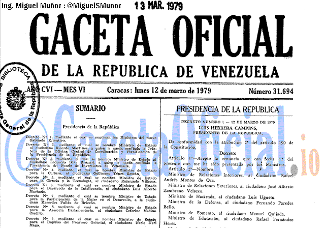 Gaceta Oficial 31694 del 12 Marzo 1979