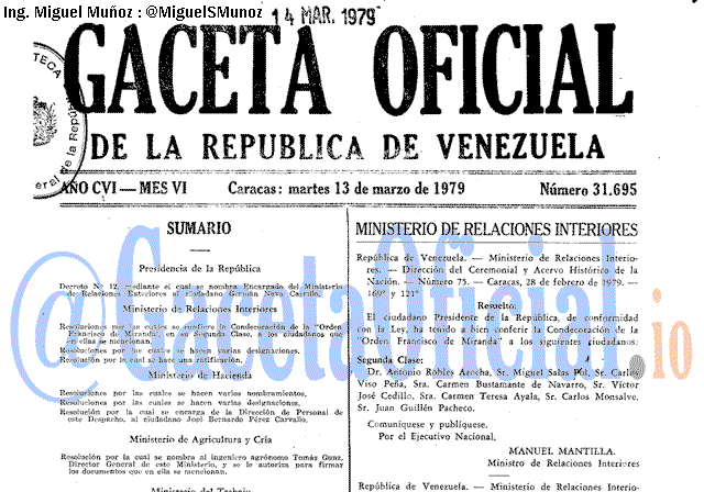 Gaceta Oficial 31695 del 13 Marzo 1979
