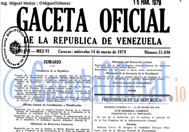 Gaceta Oficial 31696 del 14 Marzo 1979