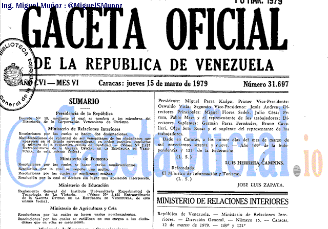 Gaceta Oficial 31697 del 15 Marzo 1979
