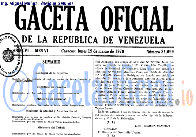 Gaceta Oficial 31699 del 19 Marzo 1979