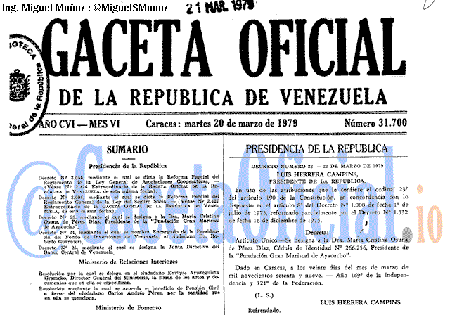 Gaceta Oficial 31700 del 20 Marzo 1979