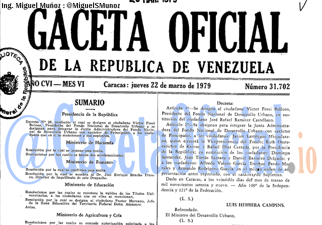 Gaceta Oficial 31702 del 22 Marzo 1979