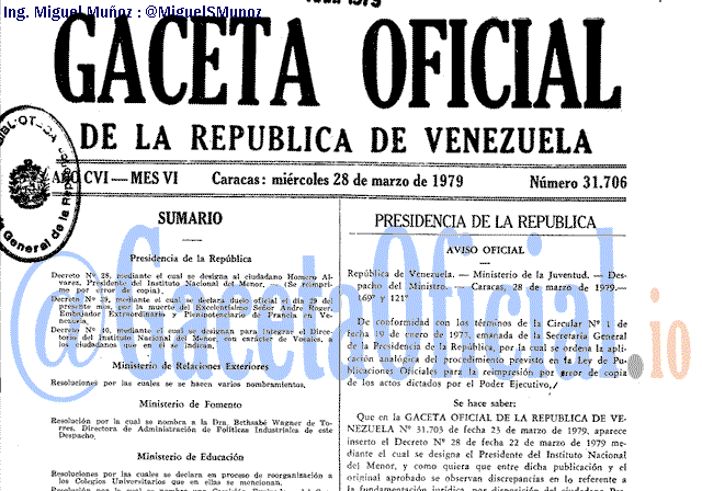 Gaceta Oficial 31706 del 28 Marzo 1979