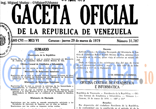Gaceta Oficial 31707 del 29 Marzo 1979