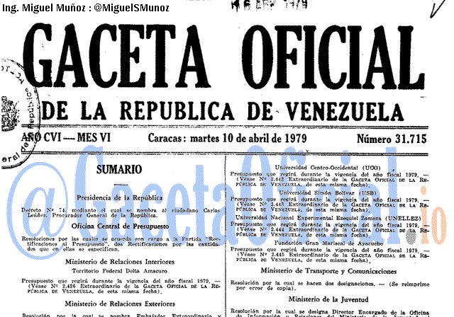 Gaceta Oficial 31715 del 10 Abril 1979