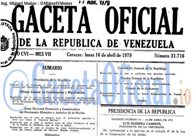 Gaceta Oficial 31716 del 16 Abril 1979