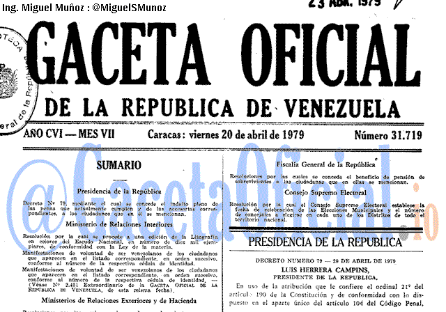Gaceta Oficial 31719 del 20 Abril 1979