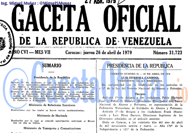 Gaceta Oficial 31723 del 26 Abril 1979