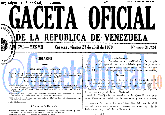 Gaceta Oficial 31724 del 27 Abril 1979