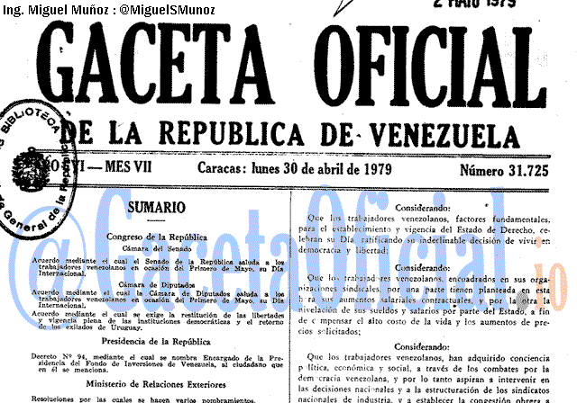 Gaceta Oficial 31725 del 30 Abril 1979