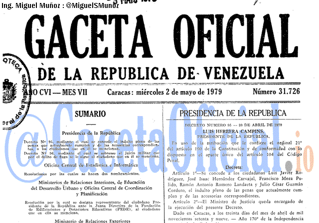 Gaceta Oficial 31726 del 2 Mayo 1979